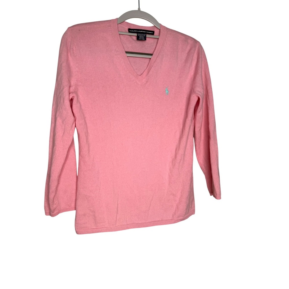 Ralph Lauren Sport baby‎ pink Italian cashmere v neck sweater prep academia